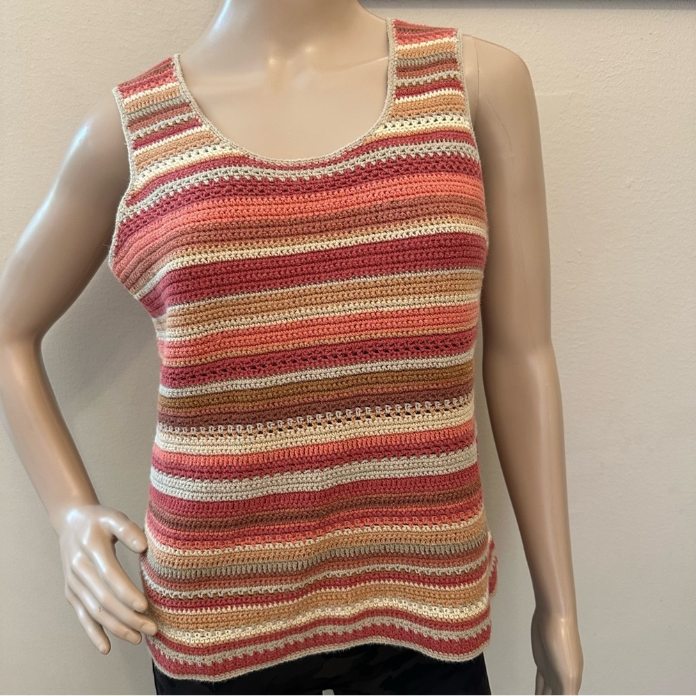 Nine & Co. Multicolor Striped Crochet Tank Top